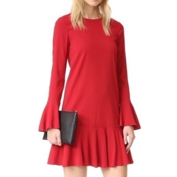Theory Dresses & Skirts - 🍕🍦THEORY Marah Bergen Red Flounce Bell Sleeve Crepe Dress pleated 00